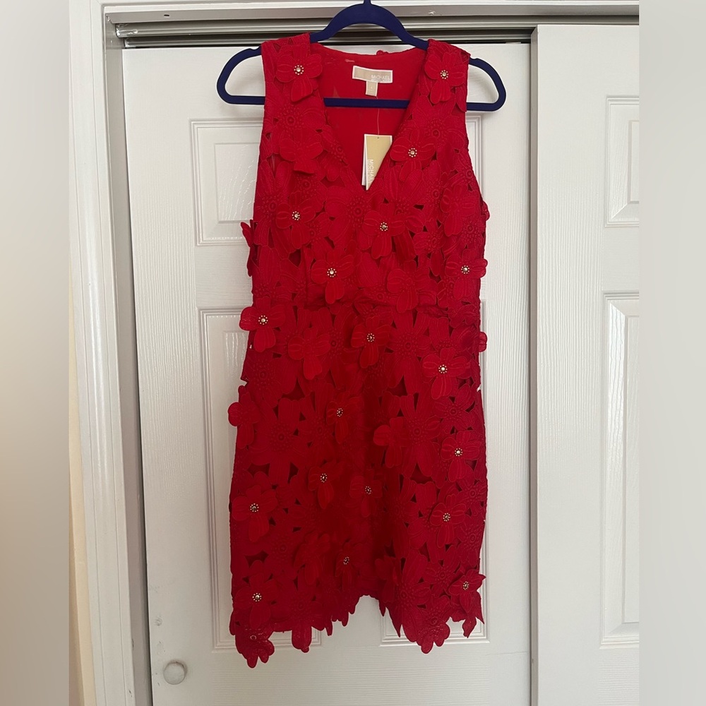 Michael Kors Red Floral Midi Dress